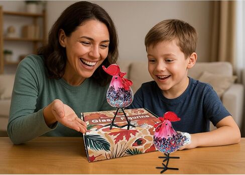 Glass Animals, Rooster Kitchen Decor, 2 Pcs Unique Gift Idea Hand-Blown Art Glass Figurines, Red in Kuwait