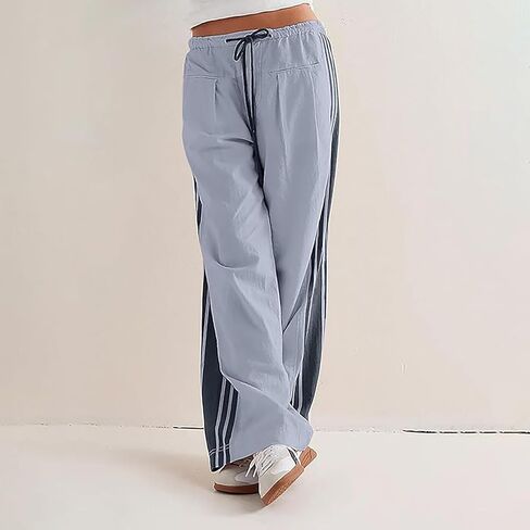 Yeenily Wide Leg Sweatpants Women Striped Drawstring Fall Pants Baggy Low Rise Drawstring Sport Sweatpants with Pocket in Kuwait