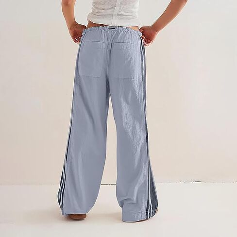 Yeenily Wide Leg Sweatpants Women Striped Drawstring Fall Pants Baggy Low Rise Drawstring Sport Sweatpants with Pocket in Kuwait