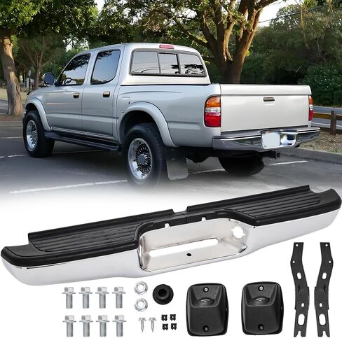 مجموعة ممتص الصدمات الخلفي متوافقة مع 1995 1996 1997 1998 1999 2000 2001 2002 2003 2004 Toyota Tacoma بدون فتحات مستشعر بارك استبدال المصد الخلفي الكروم لـ TO1102215 in Kuwait