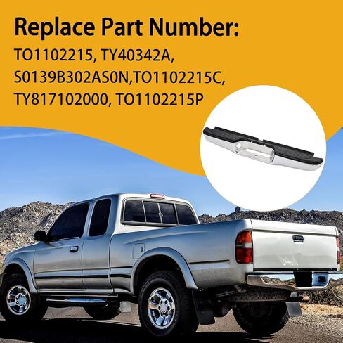 مجموعة ممتص الصدمات الخلفي متوافقة مع 1995 1996 1997 1998 1999 2000 2001 2002 2003 2004 Toyota Tacoma بدون فتحات مستشعر بارك استبدال المصد الخلفي الكروم لـ TO1102215 in Kuwait