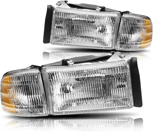 PM PERFORMOTOR [4Pcs-Set] Headlights Assembly+Corner Lamps Compatible with 94-02 Dodge Ram 1500-3500,Chrome Housing/Amber Corner in Saudi Arabia