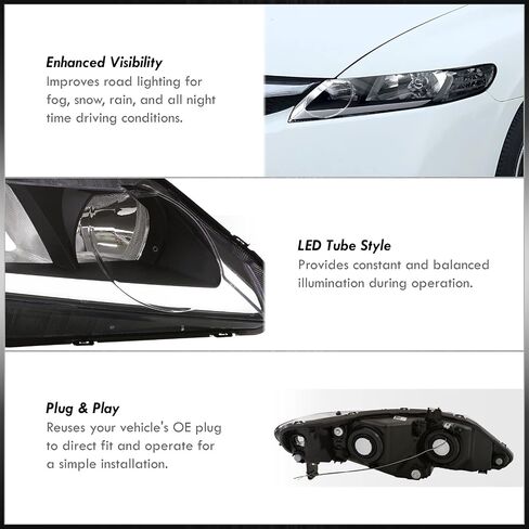 موزعي AJP LED DRL أنبوب بار مصابيح أمامية للقيادة، مصد زاوية الانعطاف، مصابيح عاكسة، زوج تجميع يسار + يمين، متوافق/استبدال لسيارة سيفيك FA JDM 4DR سيدان 2006 2007 2008 2009 2010 2011 in Kuwait