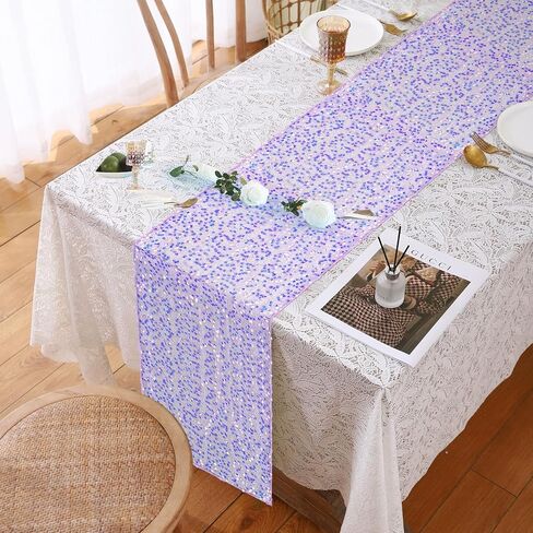 2 Pcs Iridescent Sequin Table Runner 12 x 72 Inch Mermaid Table Runner Glitter Mermaid Party Decorations for Wedding Party Birthday Baby Shower Ceremony Decor (Purple) in Kuwait