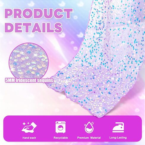 2 Pcs Iridescent Sequin Table Runner 12 x 72 Inch Mermaid Table Runner Glitter Mermaid Party Decorations for Wedding Party Birthday Baby Shower Ceremony Decor (Purple) in Kuwait