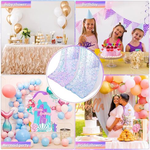 2 Pcs Iridescent Sequin Table Runner 12 x 72 Inch Mermaid Table Runner Glitter Mermaid Party Decorations for Wedding Party Birthday Baby Shower Ceremony Decor (Purple) in Kuwait