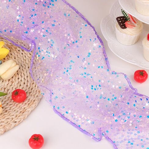 2 Pcs Iridescent Sequin Table Runner 12 x 72 Inch Mermaid Table Runner Glitter Mermaid Party Decorations for Wedding Party Birthday Baby Shower Ceremony Decor (Purple) in Kuwait