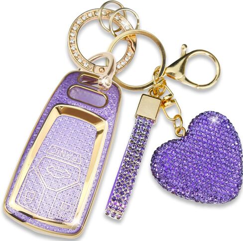 متوافق مع غطاء Audi A4 A5 Q5 Q7 Key Fob مع سلسلة مفاتيح على شكل قلب، متوافق مع Audi A6 A7 A8 / S4 S5 S8 SQ5 SQ7 / RS4 RS5 R8 TTRS TTS TT / B9 C8 D5 F5 Q2 / FY 4M FV (4 أزرار-ذهبي) in Kuwait