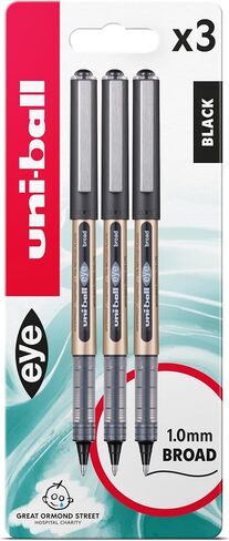 uni-ball UB-150-10 Eye Broad Rollerball 3pc Blister Black Plastic Free Packaging in Saudi Arabia