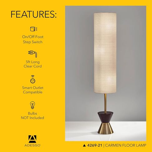 Adesso 4269-21 Carmen Floor Lantern, 59 in., 3 x 100W Incandescent/20W CFL, Walnut Rubberwood/Antique Brass Finish, 1 Floor Lamp in Saudi Arabia