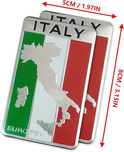 PTDecals 2 قطعة 8x5 سنتيمتر الألومنيوم تكنولوجيا المعلومات إيطاليا العلم خريطة الأراضي الأراضي شعار ملصق سيارة شارة الشارات للديكور نافذة الوفير الخارجي in Kuwait