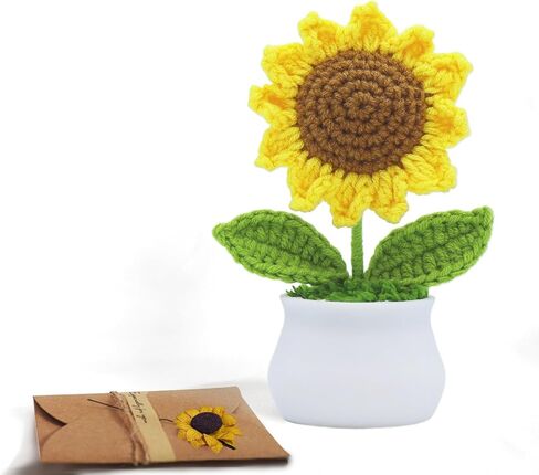 Crochet Flowers Artificial Sunflower for Office Desk, Car Dashboard Decor, Handmade Inspirational Emotional Support Gift for Women, Knitted Flowers Birthday, Christmas Party, Home Decoration in Saudi Arabia