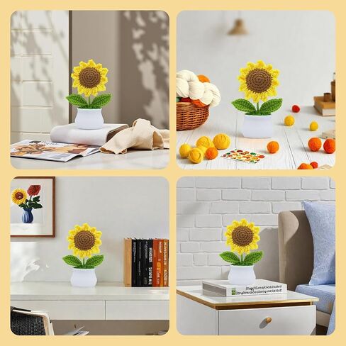 Crochet Flowers Artificial Sunflower for Office Desk, Car Dashboard Decor, Handmade Inspirational Emotional Support Gift for Women, Knitted Flowers Birthday, Christmas Party, Home Decoration in Saudi Arabia