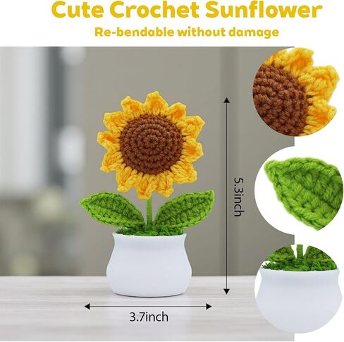 Crochet Flowers Artificial Sunflower for Office Desk, Car Dashboard Decor, Handmade Inspirational Emotional Support Gift for Women, Knitted Flowers Birthday, Christmas Party, Home Decoration in Saudi Arabia