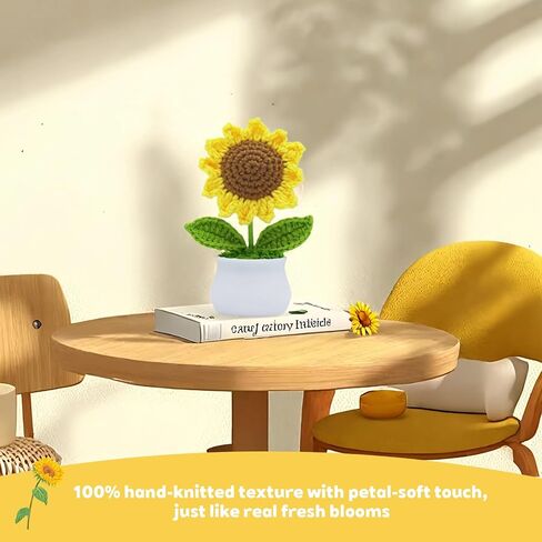 Crochet Flowers Artificial Sunflower for Office Desk, Car Dashboard Decor, Handmade Inspirational Emotional Support Gift for Women, Knitted Flowers Birthday, Christmas Party, Home Decoration in Saudi Arabia
