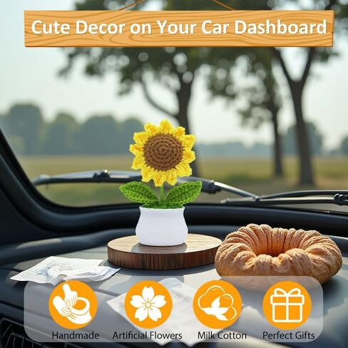 Crochet Flowers Artificial Sunflower for Office Desk, Car Dashboard Decor, Handmade Inspirational Emotional Support Gift for Women, Knitted Flowers Birthday, Christmas Party, Home Decoration in Saudi Arabia