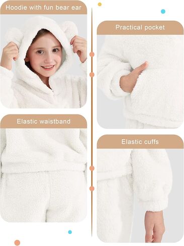 2 Piece Girls Fuzzy Bear Ear Hoodie Sweatshirt and Sweatpant Warm Long Sleeve Fluffy Sweatsuit Kids Clothing Sets in Kuwait