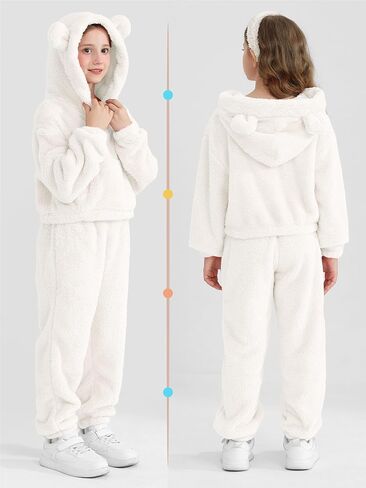 2 Piece Girls Fuzzy Bear Ear Hoodie Sweatshirt and Sweatpant Warm Long Sleeve Fluffy Sweatsuit Kids Clothing Sets in Kuwait
