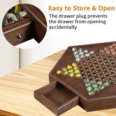 Chinese Checkers Set, 15 Inch Wooden Checkers Board Game with 60+12 Colorful Glass Marbles Fun Family Chinese Checkers Game for 2-6 Players in Saudi Arabia