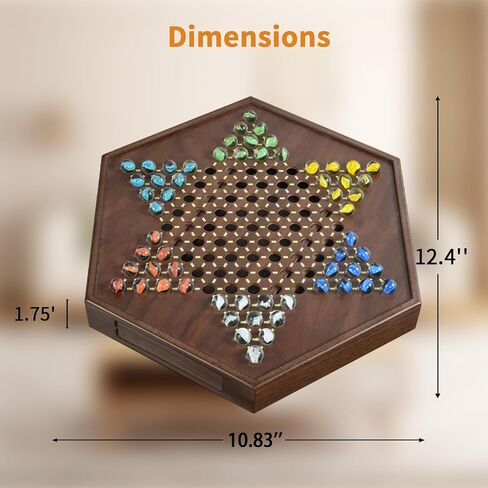 Chinese Checkers Set, 15 Inch Wooden Checkers Board Game with 60+12 Colorful Glass Marbles Fun Family Chinese Checkers Game for 2-6 Players in Saudi Arabia