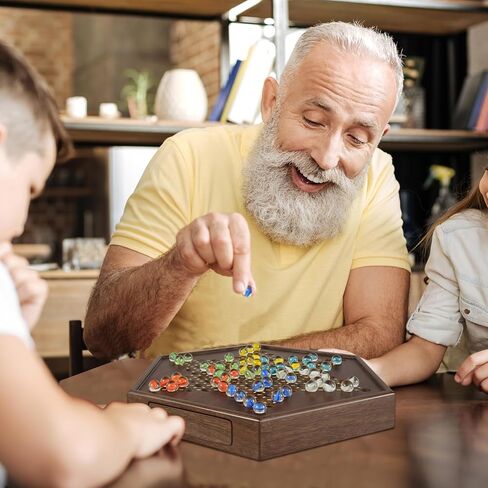 Chinese Checkers Set, 15 Inch Wooden Checkers Board Game with 60+12 Colorful Glass Marbles Fun Family Chinese Checkers Game for 2-6 Players in Saudi Arabia