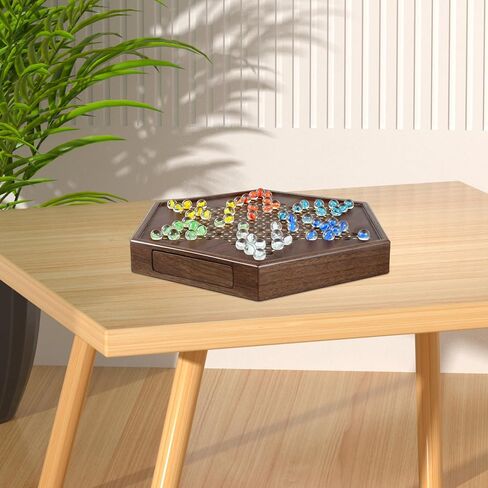 Chinese Checkers Set, 15 Inch Wooden Checkers Board Game with 60+12 Colorful Glass Marbles Fun Family Chinese Checkers Game for 2-6 Players in Saudi Arabia