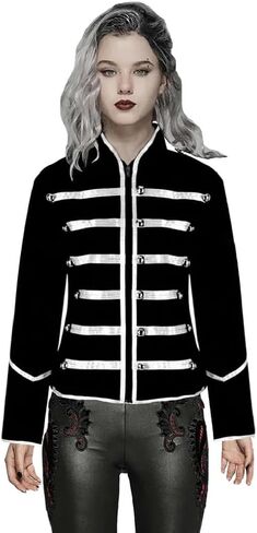 Prime Quality Handmade Women's Black Silver Parade Ladies Jacket Steampunk Military Punk Rock Gothic Jacket/USA in Saudi Arabia
