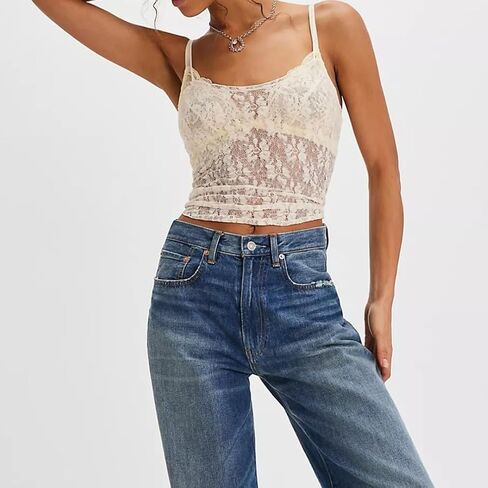 Women See Through Lace Crop Cami Top Spaghetti Strap Scoop Neck Backless Sexy Slim Fit Sheer Tank Top Clubwear in Kuwait