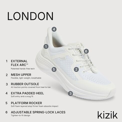 Kizik London Hands-Free Slip On Shoes for Women White | Wide toe box available, breathable lightweight upper, comfortable for walking, gym, or casual wear in Kuwait