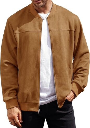 Men’s Bomber Jacket Faux Suede Lightweight Casual Zip up Flight Coat (S-XXL) in Saudi Arabia