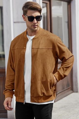 Men’s Bomber Jacket Faux Suede Lightweight Casual Zip up Flight Coat (S-XXL) in Saudi Arabia