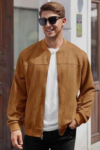 Men’s Bomber Jacket Faux Suede Lightweight Casual Zip up Flight Coat (S-XXL) in Saudi Arabia