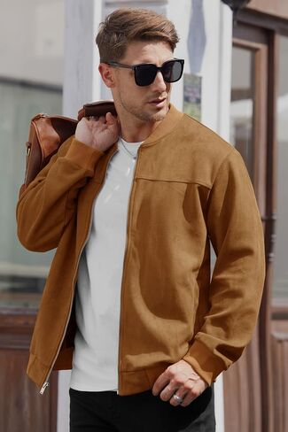 Men’s Bomber Jacket Faux Suede Lightweight Casual Zip up Flight Coat (S-XXL) in Saudi Arabia