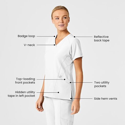 WonderWink W123 Women’s Stylized V-Neck Scrub Top — White, 1X in Kuwait