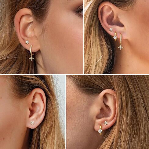 3 Pairs 14K Gold Earrings 925 Sterling Silver Stud Earring Huggie Earrings Set Dainty Gold Earrings Small Hoop Earrings Jewelry Cartilage Earrings in Saudi Arabia