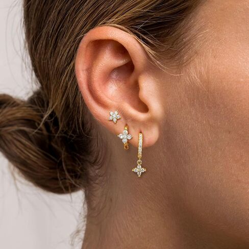3 Pairs 14K Gold Earrings 925 Sterling Silver Stud Earring Huggie Earrings Set Dainty Gold Earrings Small Hoop Earrings Jewelry Cartilage Earrings in Saudi Arabia