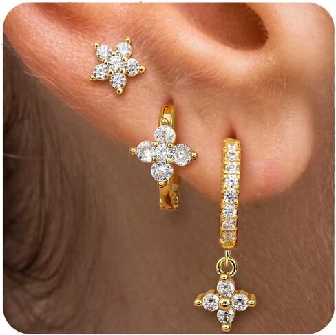 3 Pairs 14K Gold Earrings 925 Sterling Silver Stud Earring Huggie Earrings Set Dainty Gold Earrings Small Hoop Earrings Jewelry Cartilage Earrings in Saudi Arabia