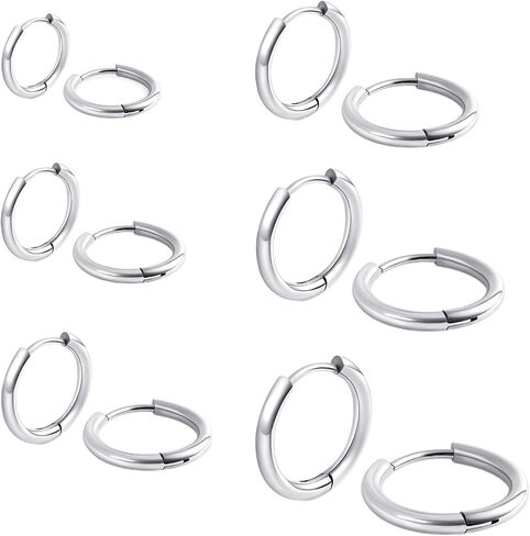 6 pairs - Hypoallergenic Hoop Earrings for Sensitive Ears – Small Gold, Silver & Black Huggie Hoops, Titanium & Surgical Steel, Lightweight & Comfortable, Perfect for Daily Wear, Weddings & Parties in Saudi Arabia
