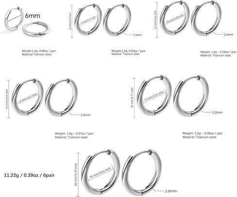 6 pairs - Hypoallergenic Hoop Earrings for Sensitive Ears – Small Gold, Silver & Black Huggie Hoops, Titanium & Surgical Steel, Lightweight & Comfortable, Perfect for Daily Wear, Weddings & Parties in Saudi Arabia