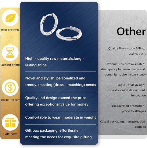 6 pairs - Hypoallergenic Hoop Earrings for Sensitive Ears – Small Gold, Silver & Black Huggie Hoops, Titanium & Surgical Steel, Lightweight & Comfortable, Perfect for Daily Wear, Weddings & Parties in Saudi Arabia