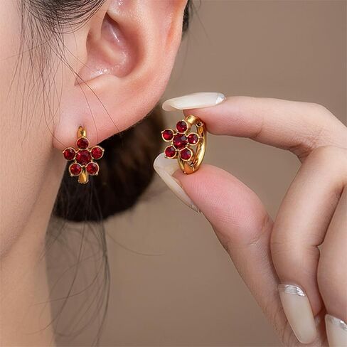 Small Gold Crystal Flower Huggie Earrings for Women Colorful Cubic Zirconia Hoop Earrings Rhinestone Earlobe Jewelry in Saudi Arabia