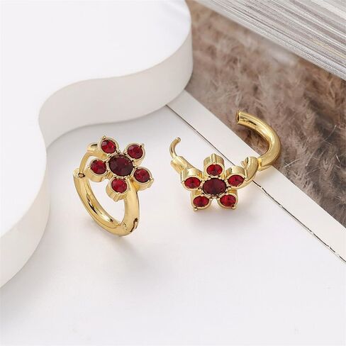 Small Gold Crystal Flower Huggie Earrings for Women Colorful Cubic Zirconia Hoop Earrings Rhinestone Earlobe Jewelry in Saudi Arabia
