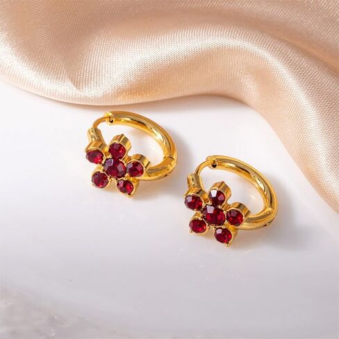 Small Gold Crystal Flower Huggie Earrings for Women Colorful Cubic Zirconia Hoop Earrings Rhinestone Earlobe Jewelry in Saudi Arabia