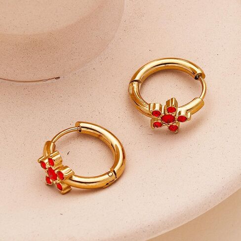 Small Gold Crystal Flower Huggie Earrings for Women Colorful Cubic Zirconia Hoop Earrings Rhinestone Earlobe Jewelry in Saudi Arabia