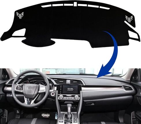 غطاء حصيرة لوحة القيادة VADA مناسب لسيارة Honda Civic 2016 2017 2018 2019 2020 2021، واقي مضاد للوهج، مثبطات اللهب، معزز بخياطة أقفال مخيطة يدويًا، ظهر مزخرف مانع للانزلاق in Kuwait