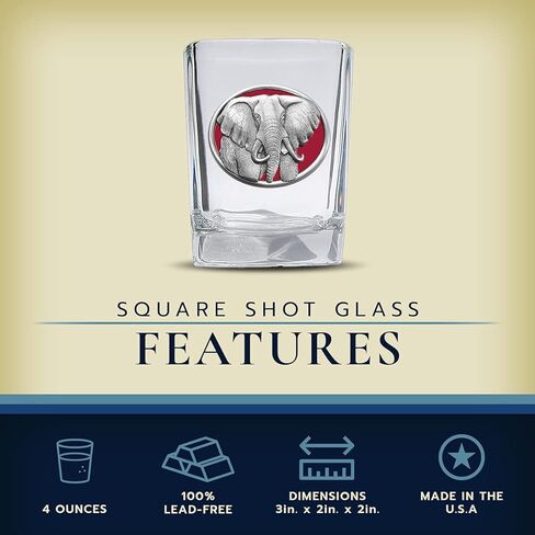 Nebraska Square Shot Glass | Hand-Sculpted 1.5 Ounce Shot Glass | Intricately Crafted Metal Pewter Alma Mater Inlay in Kuwait