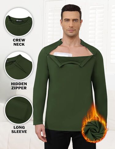 قمصان العلاج الكيميائي الحرارية للجنسين للوصول إلى الميناء، أكمام طويلة لجراحة الكتف، سحابات، قميص غسيل الكلى مبطن بالصوف in Kuwait