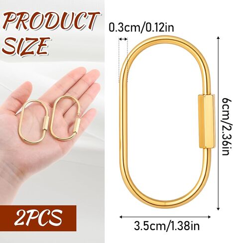 Thinp 2PCS Gold Brass Key Rings, Durable Brass Screw Lock Keychain Universal Key Fob Holder Simple Style Keychain Carabiner Clip with Secure Locking Screw Design for Men Women Car Organize(Gold) in Saudi Arabia