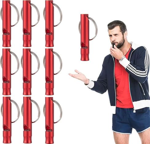 Set of 10 Extra Loud Whistles for Camping Hiking Hunting Outdoors Sports and Emergency Situations, Sturdy but Light Aluminium Key Chain Signals in Saudi Arabia