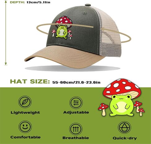 قبعة الفطر، لطيف فطر الضفدع التطريز شبكة قبعة بيسبول Snapback قبعات سائقي الشاحنات هدايا الفطر للنساء الرجال in Kuwait